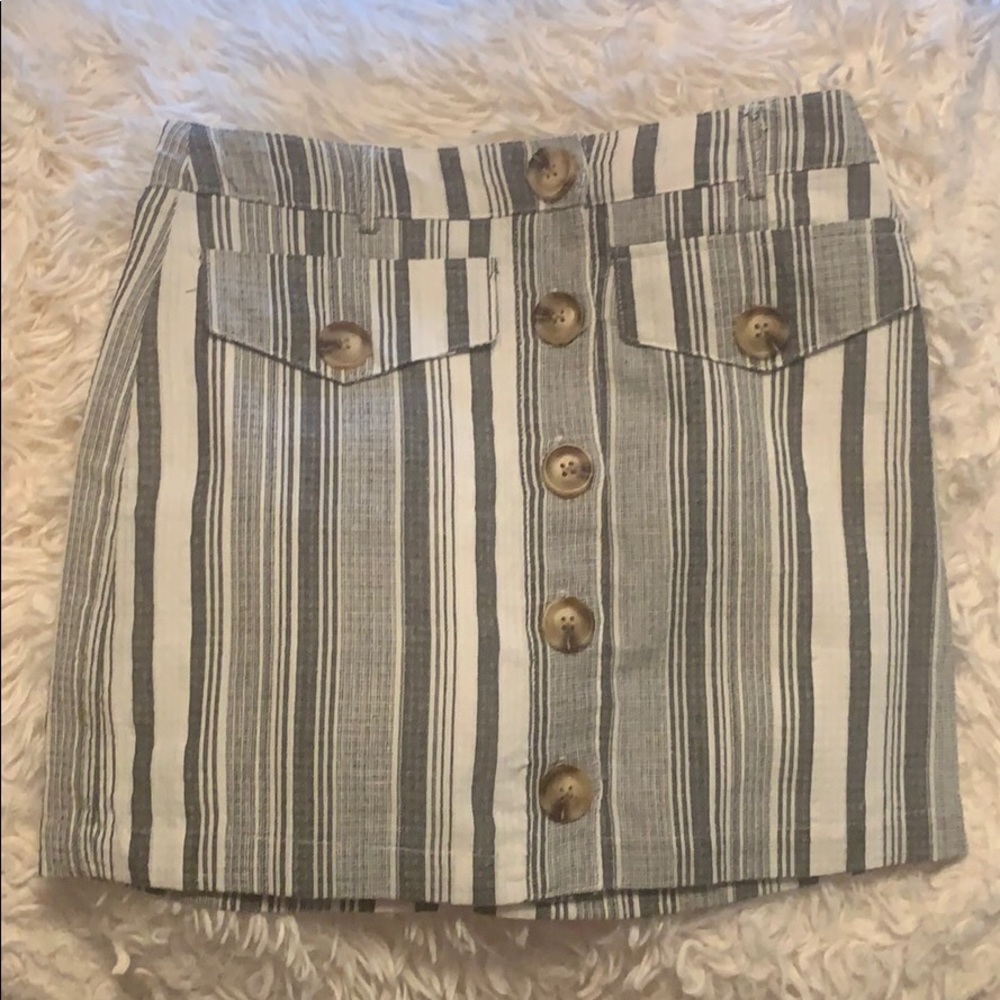 Striped linen button down skirt